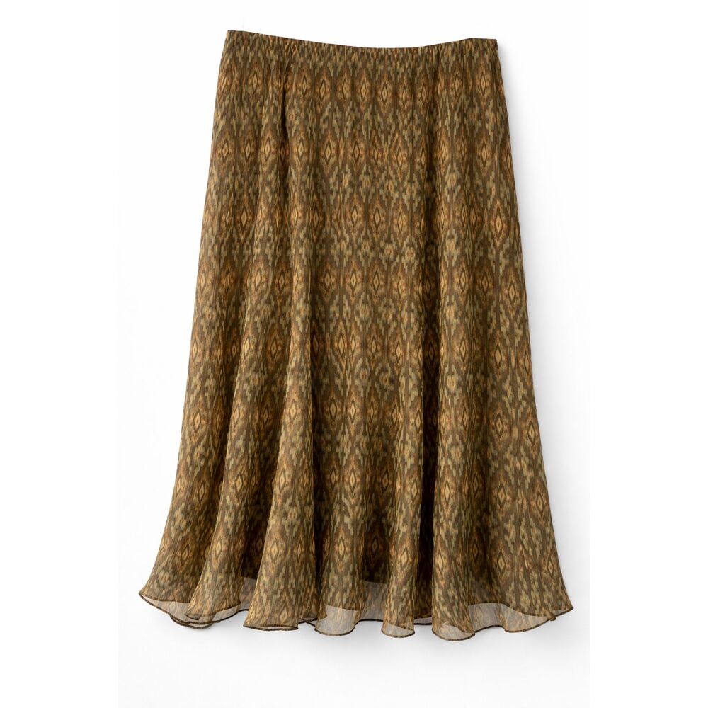 Lauren Ralph Lauren Women's 16 100% Silk Midi Skirt Brown Geometric NWT